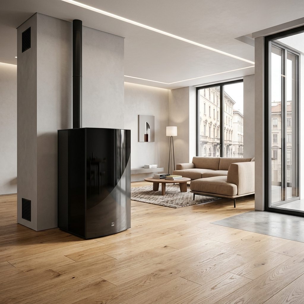 Stufa di design nera in un open space